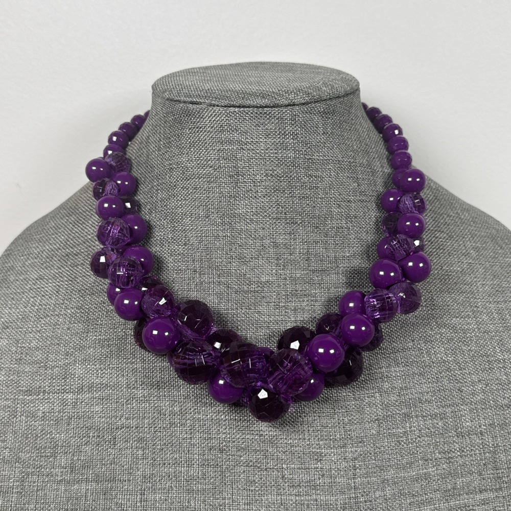 Vintage Purple Chunky Bauble Necklace Checker  Bead 20"